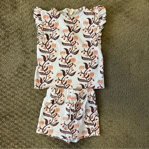 Kate Quinn White and Orange Floral Short Set with Ruffled Sleeves